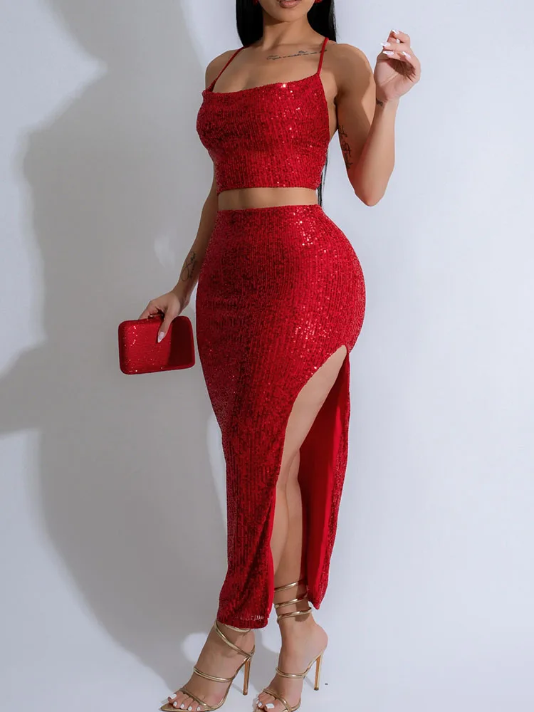 Cami Top Lace - Glitter Sequined Party Maxi Dress Sets