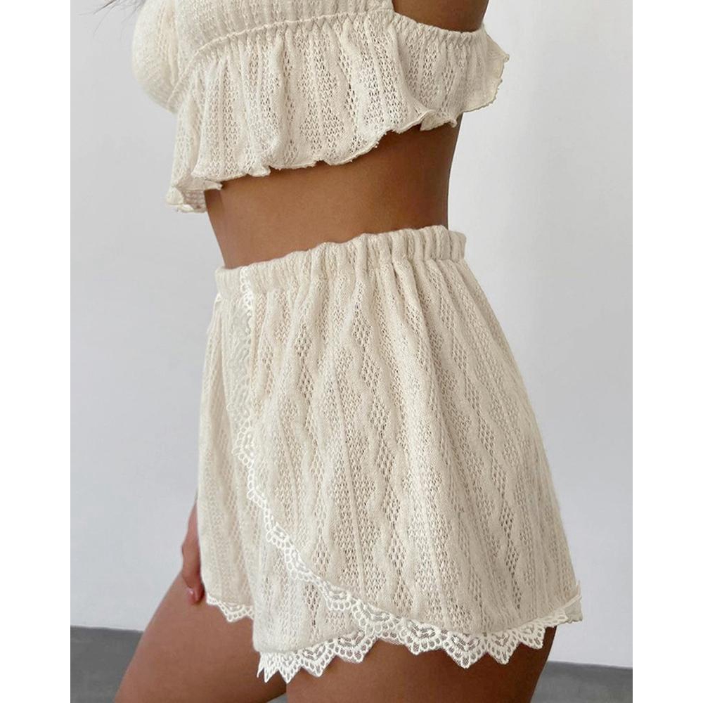 Lace Trim Ruffle Hem Cable Tex - Cami Top Lace ulasan dan harga